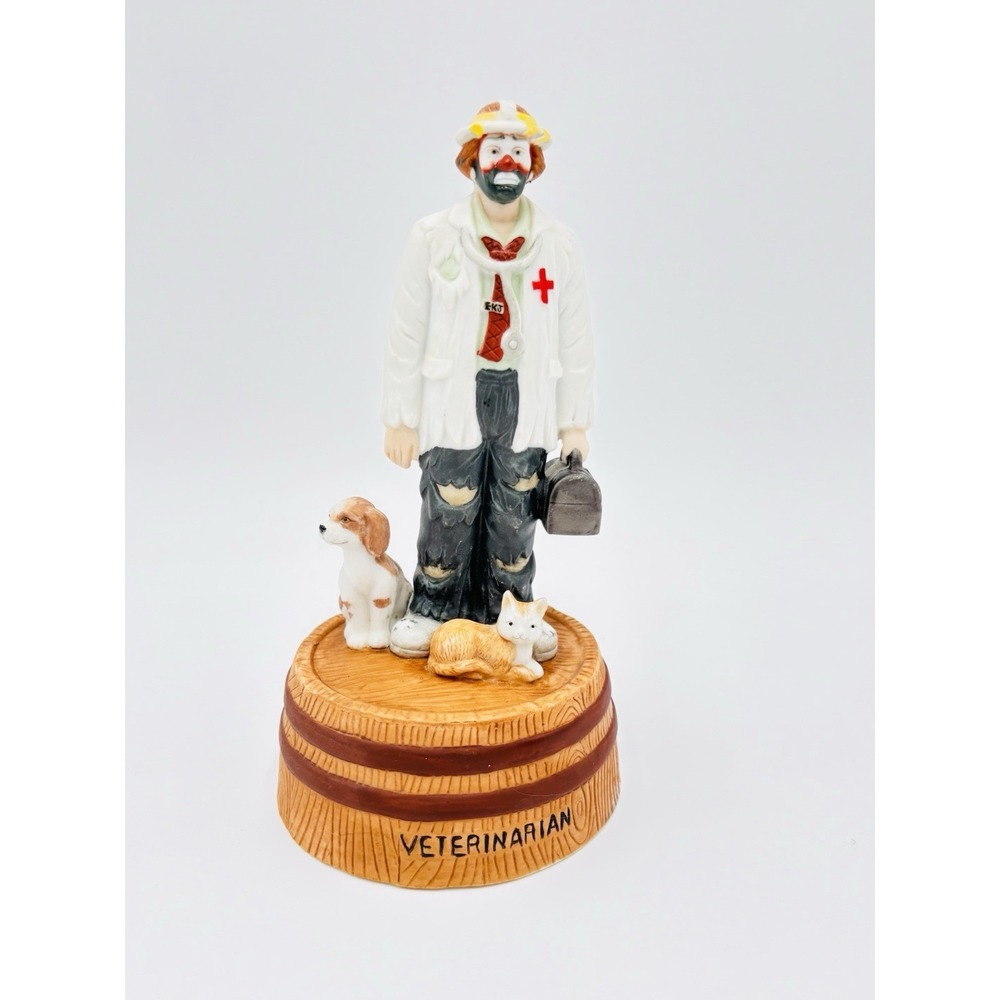 Emmett Kelly Jr Veterinarian Clown Music Box Flambro Dog Cat‎ VTG